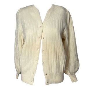 Adele Joyce Cream Lambskin Wool/Angora Rabbit Hair Buttoned Cardigan N264-31